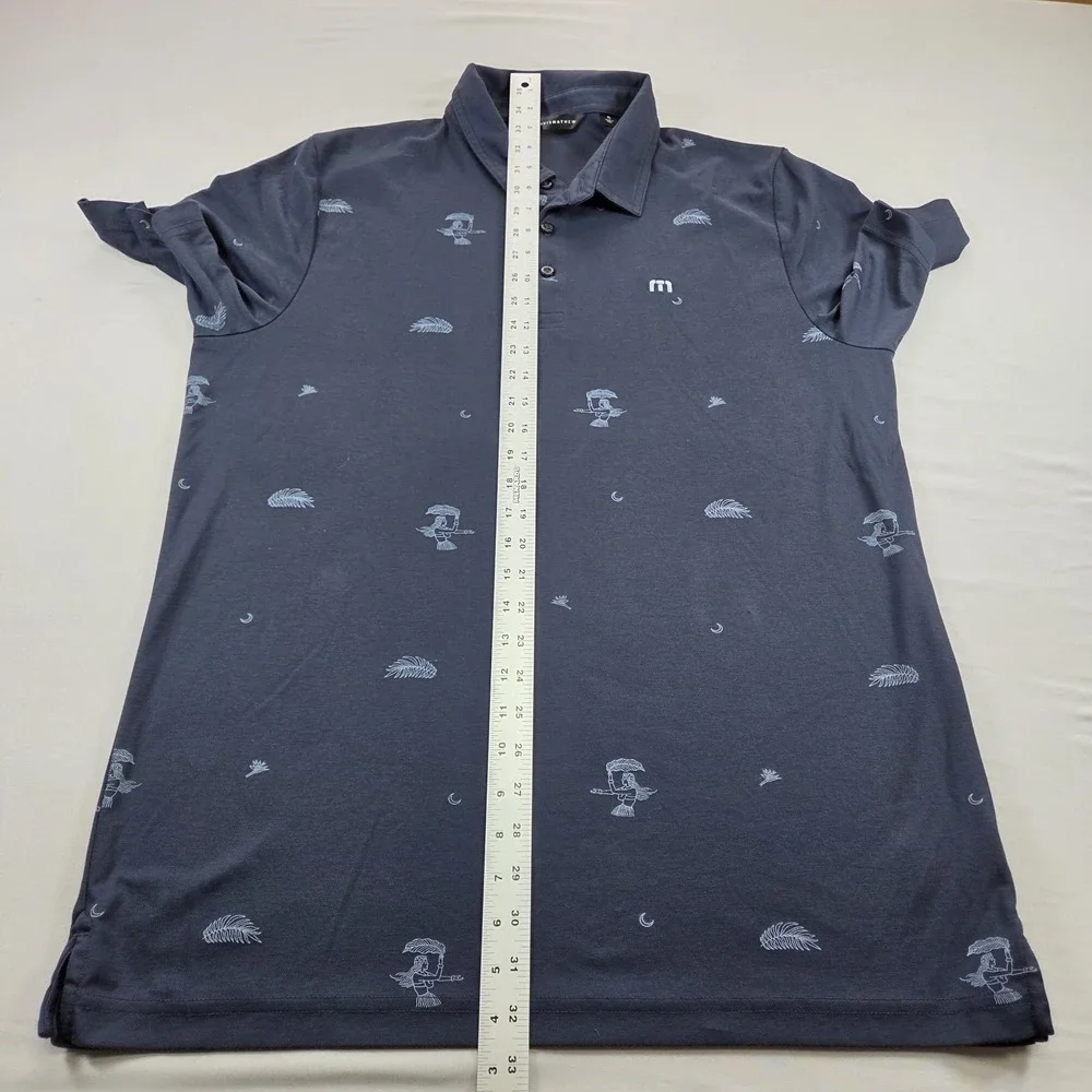 Travis Mathew Polo Shirt Blue All Over Print Golf Performance Mens Extra Large